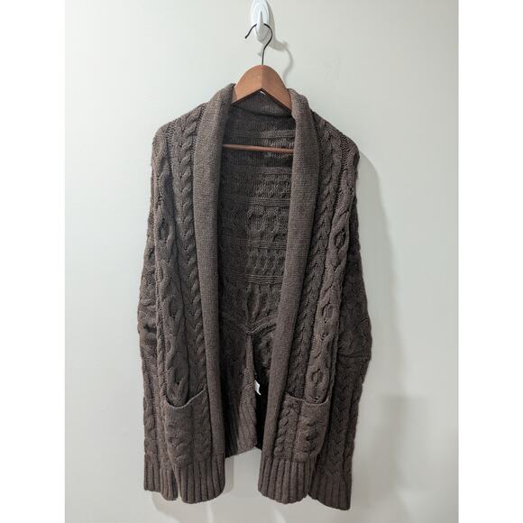 VINCE Brown Cable Knit Wool Yak Cardigan Sweater - Picture 1 of 4